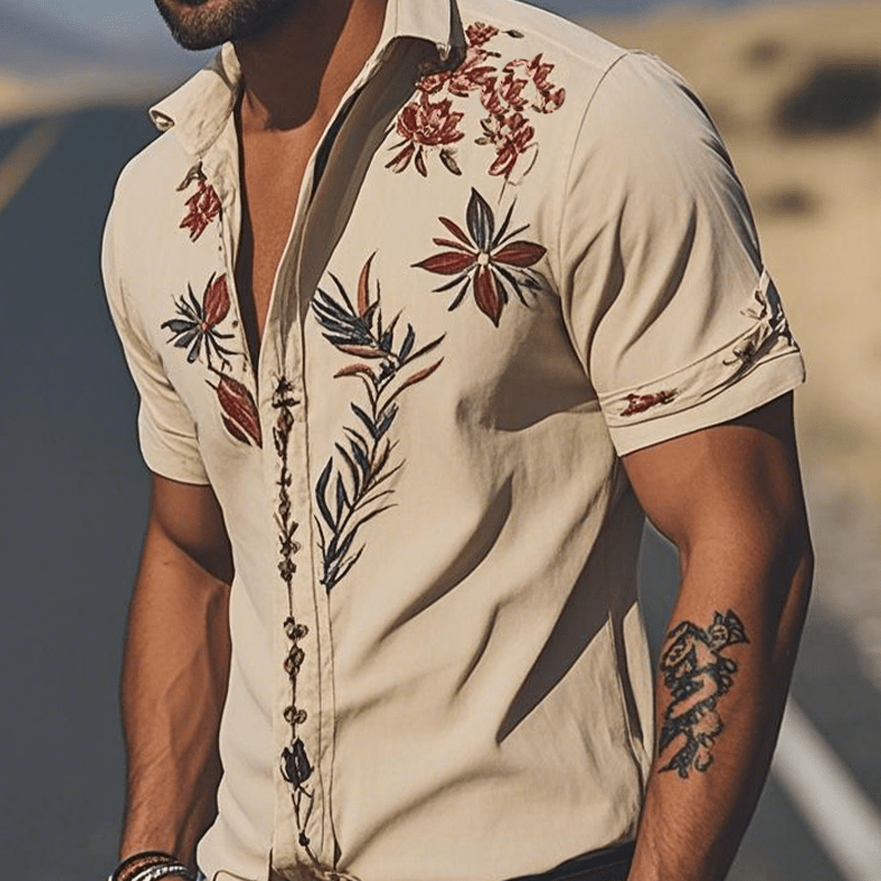 Men's Retro Western Embroidered Short-Sleeve Shirt