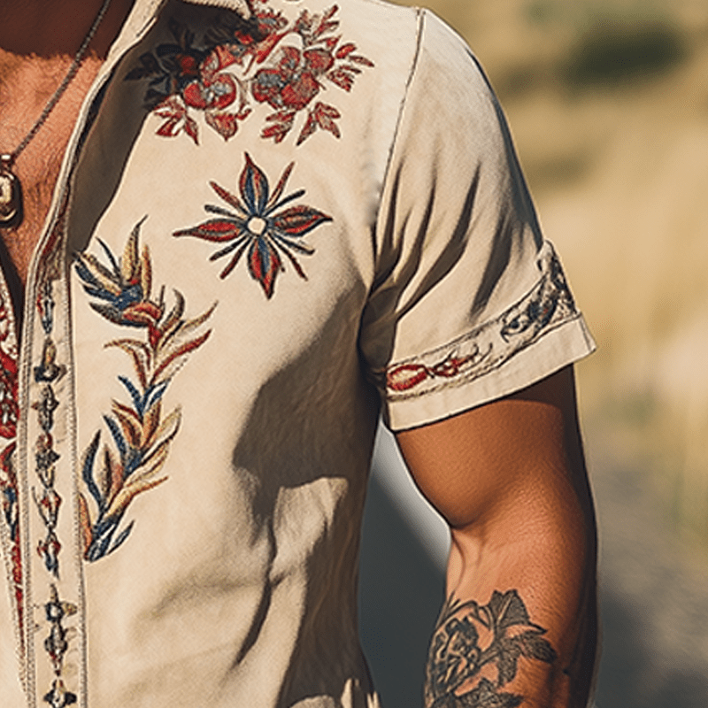 Men's Retro Western Embroidered Short-Sleeve Shirt
