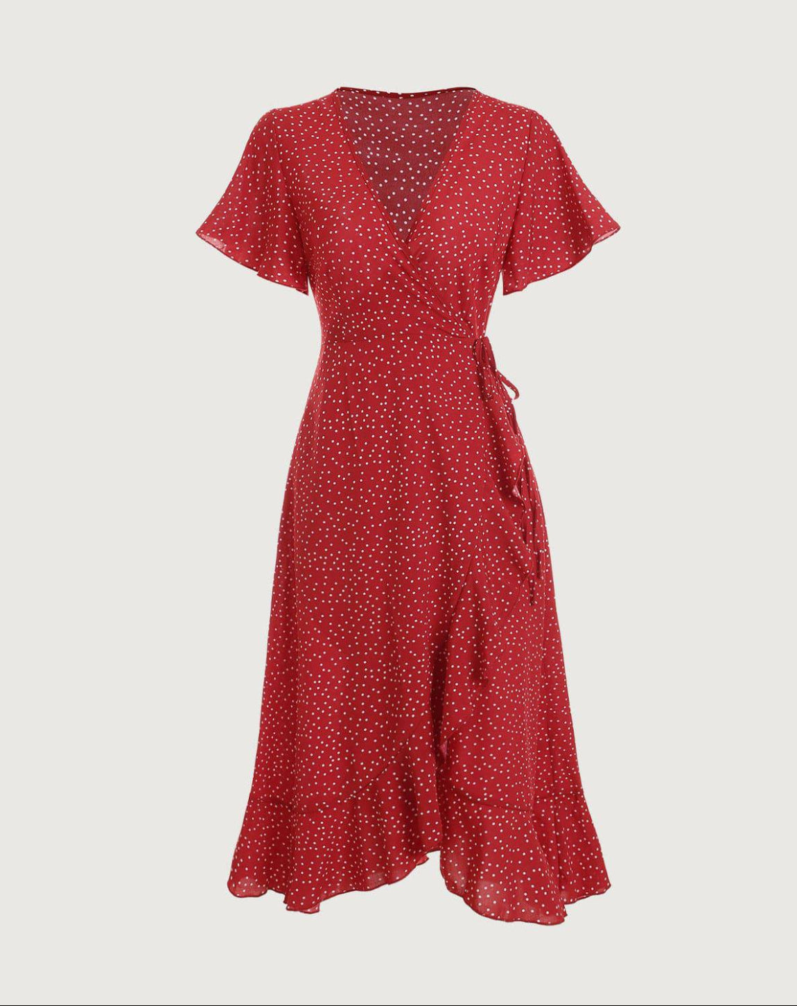 Polka Dot Ruffle Wrap Dress for Women