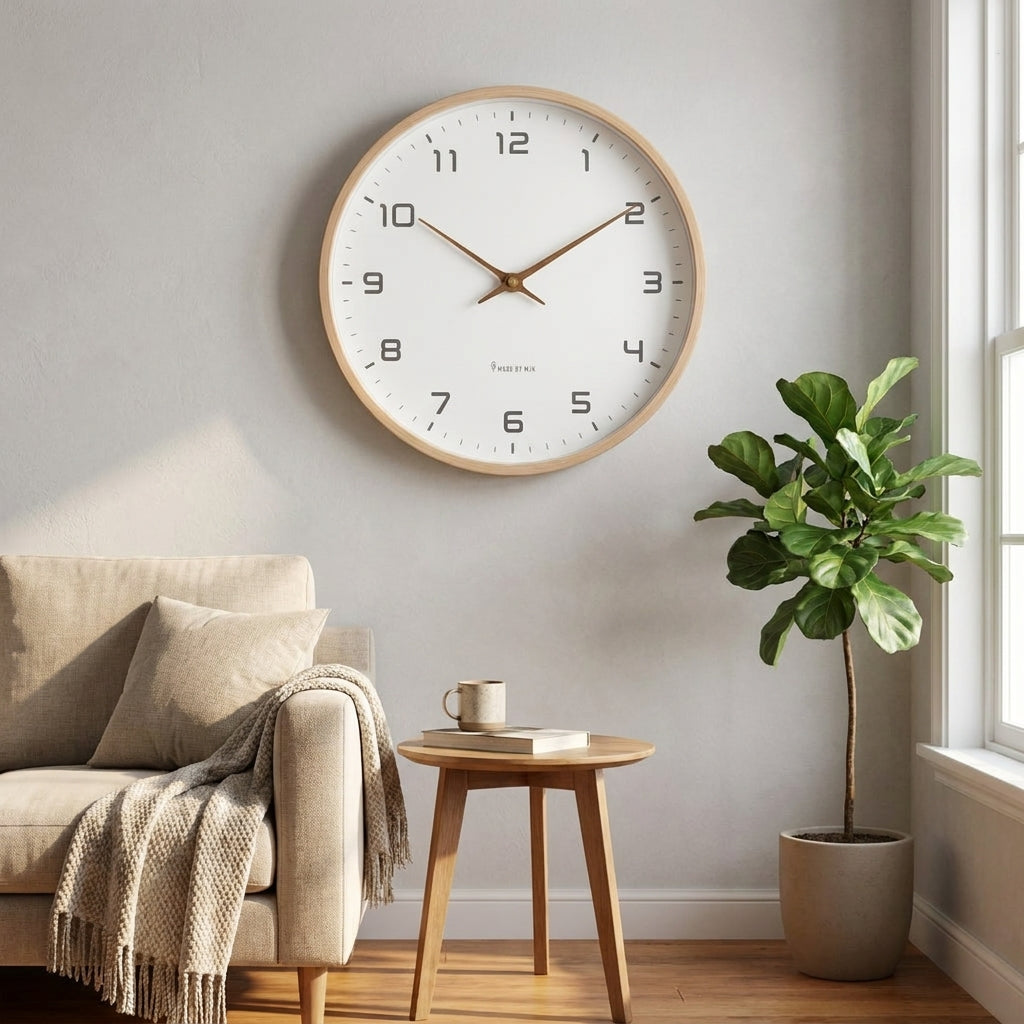 Silent Minimalist Wood Wall Clock for Living Room