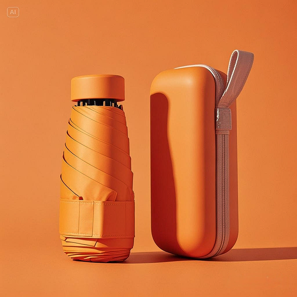 Compact Folding Travel Umbrella with Waterproof Case