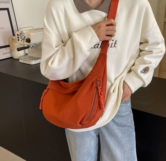 Nylon Crescent Crossbody Bag - Medium Slouchy Hobo Shoulder Purse