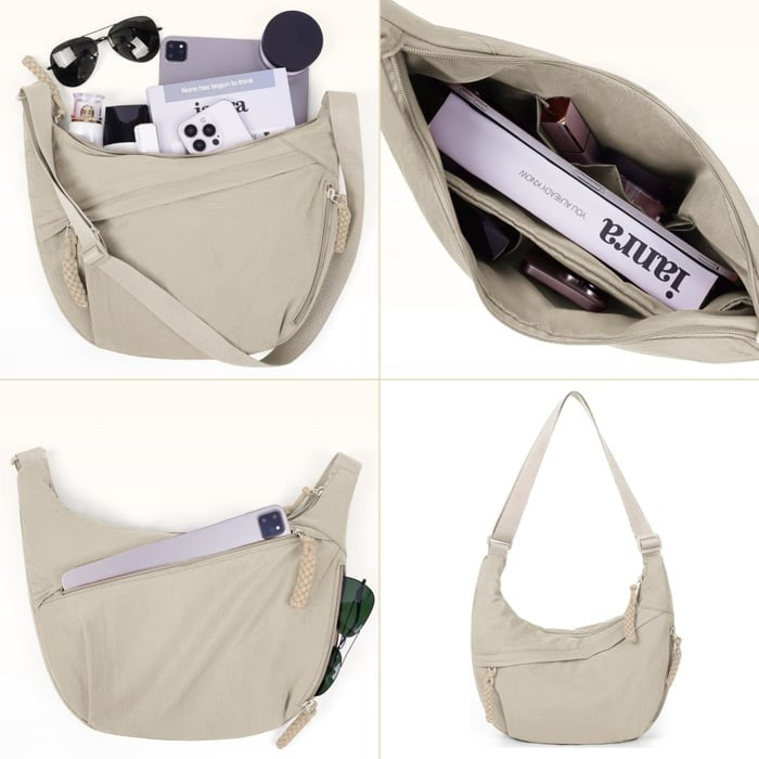 Nylon Crescent Crossbody Bag - Medium Slouchy Hobo Shoulder Purse