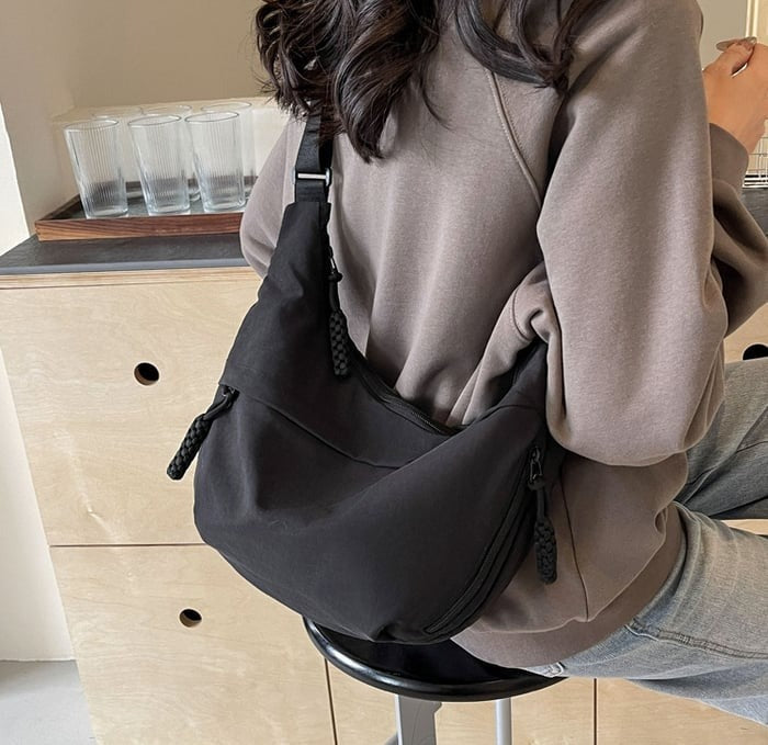 Nylon Crescent Crossbody Bag - Medium Slouchy Hobo Shoulder Purse