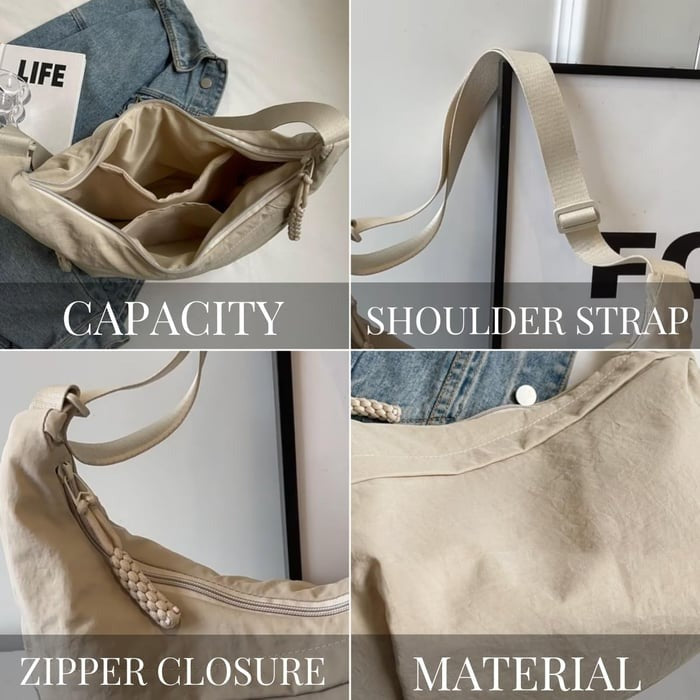 Nylon Crescent Crossbody Bag - Medium Slouchy Hobo Shoulder Purse