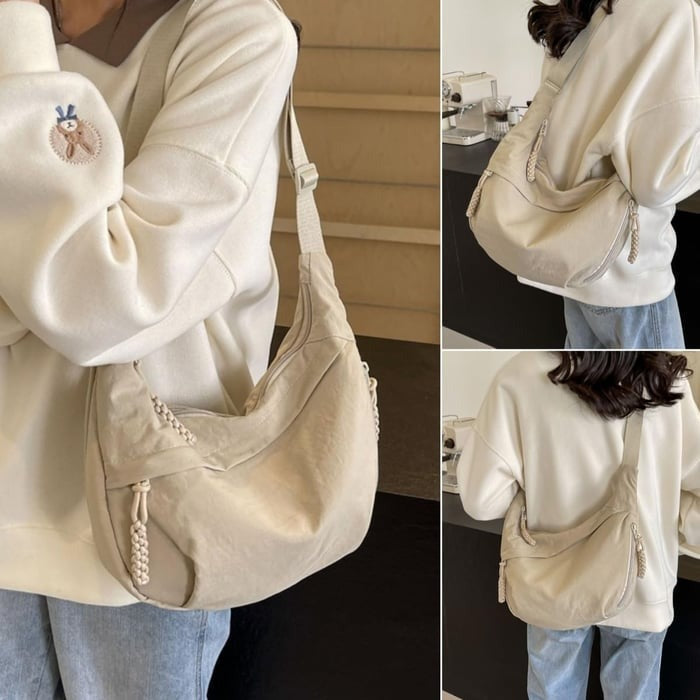 Nylon Crescent Crossbody Bag - Medium Slouchy Hobo Shoulder Purse