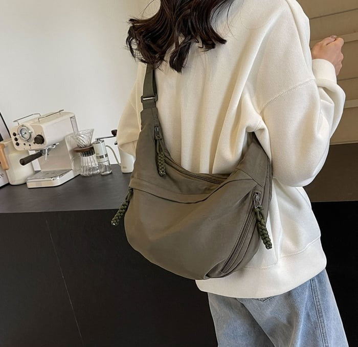 Nylon Crescent Crossbody Bag - Medium Slouchy Hobo Shoulder Purse