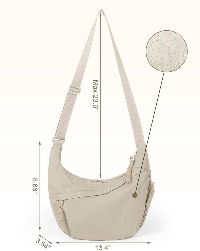 Nylon Crescent Crossbody Bag - Medium Slouchy Hobo Shoulder Purse