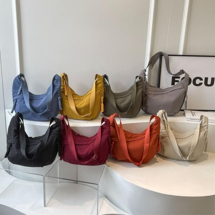 Nylon Crescent Crossbody Bag - Medium Slouchy Hobo Shoulder Purse