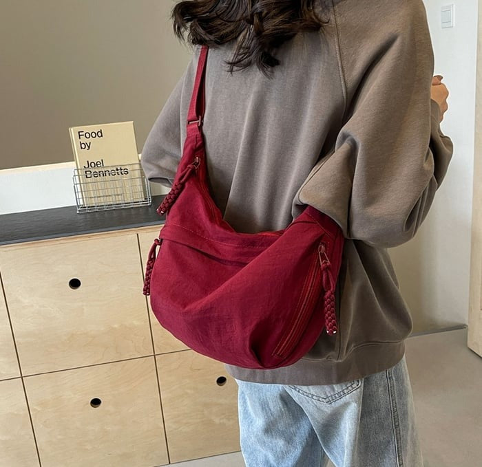 Nylon Crescent Crossbody Bag - Medium Slouchy Hobo Shoulder Purse