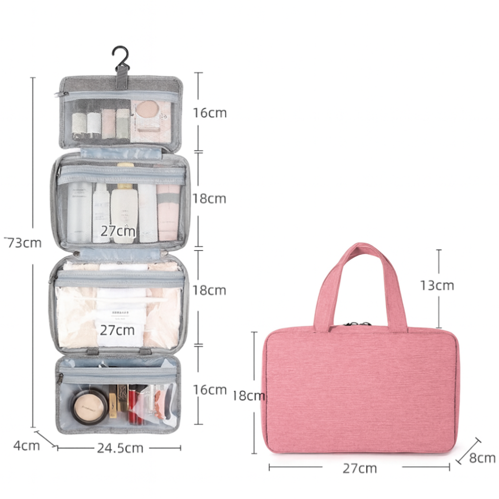 Hanging Travel Toiletry Bag - Foldable Cosmetic Organizer Case