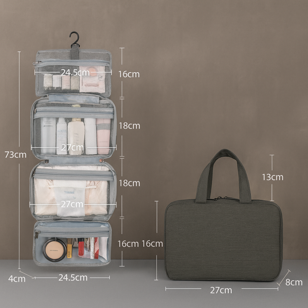 Hanging Travel Toiletry Bag - Foldable Cosmetic Organizer Case