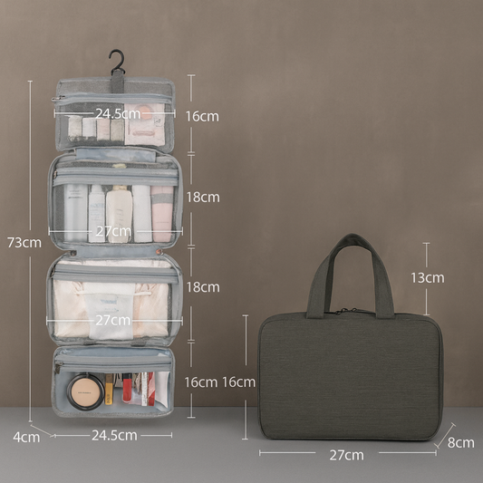 Hanging Travel Toiletry Bag - Foldable Cosmetic Organizer Case