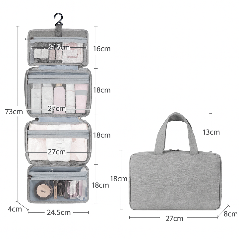 Hanging Travel Toiletry Bag - Foldable Cosmetic Organizer Case