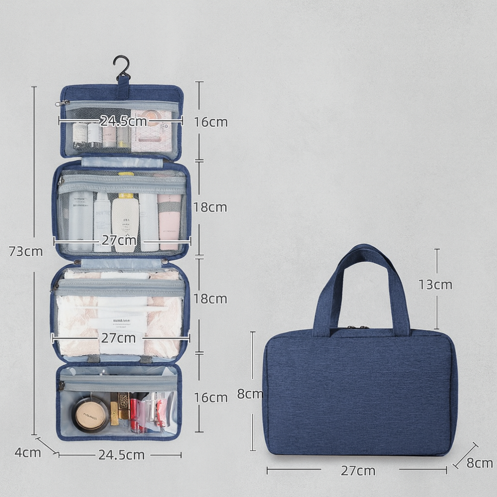 Hanging Travel Toiletry Bag - Foldable Cosmetic Organizer Case