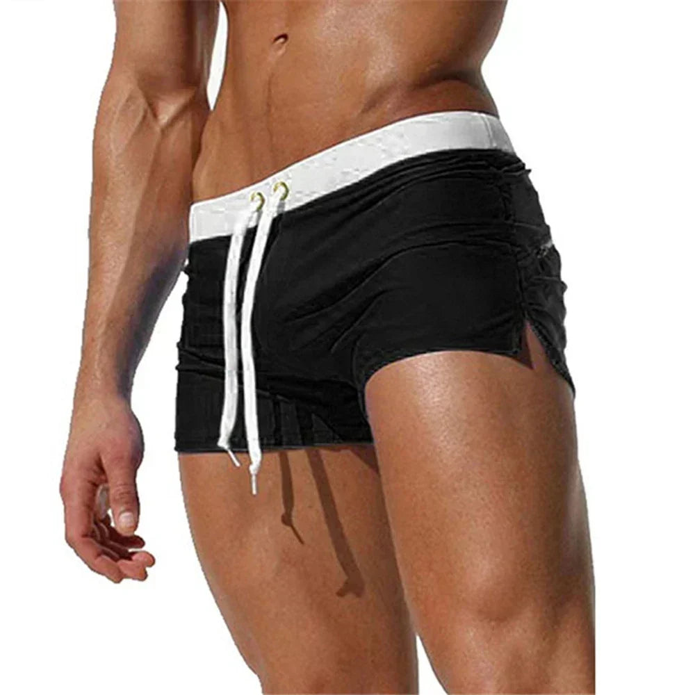 Men's Swim Shorts with Drawstring Waist and Side Splits