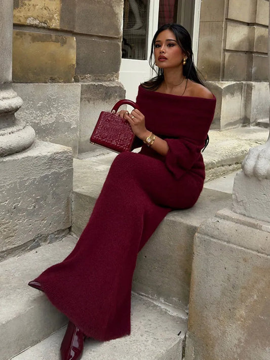 Serena – Women’s Knitted Maxi Summer Dress, One-Shoulder Elegant Fit