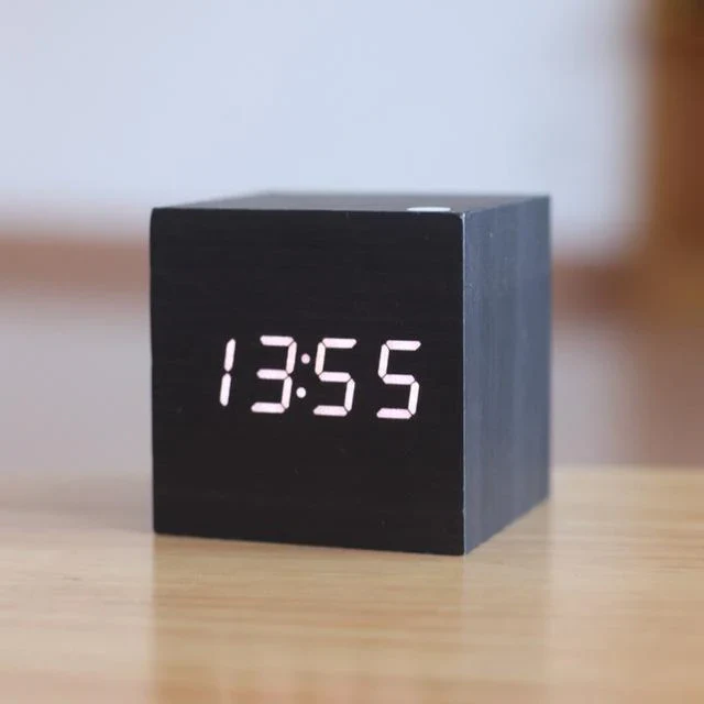 Modern Digital Wood Clock - Minimalist Cubic Led Desktop Timer