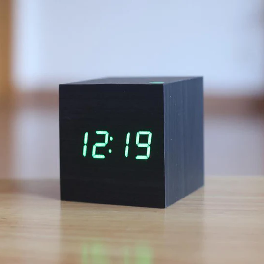 Modern Digital Wood Clock - Minimalist Cubic Led Desktop Timer