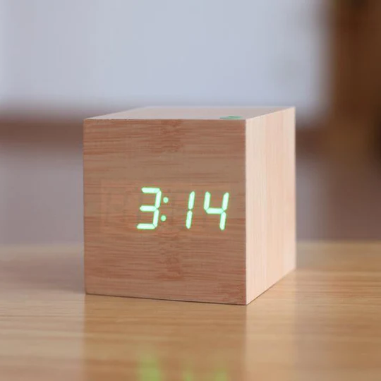 Modern Digital Wood Clock - Minimalist Cubic Led Desktop Timer