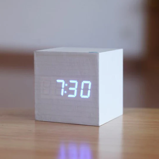 Modern Digital Wood Clock - Minimalist Cubic Led Desktop Timer