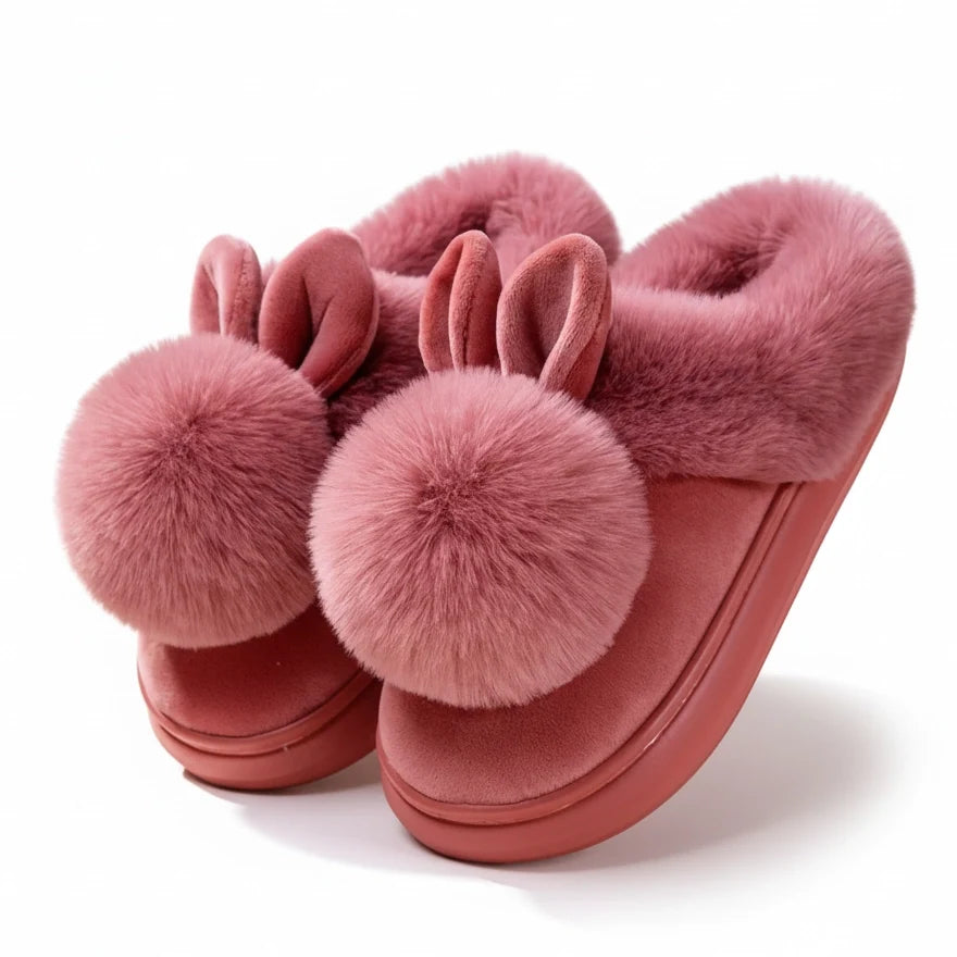 Women's Plush Bunny Slippers with Open or Closed Heel