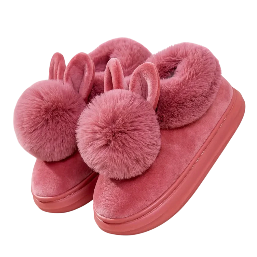 Women's Plush Bunny Slippers with Open or Closed Heel