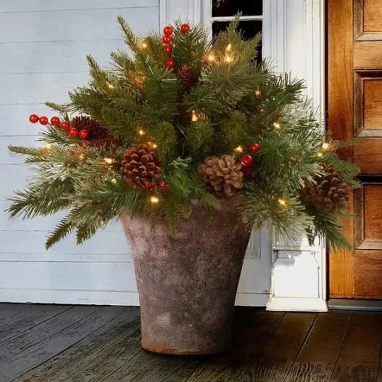 Pre-Lit Evergreen Holiday Urn Filler