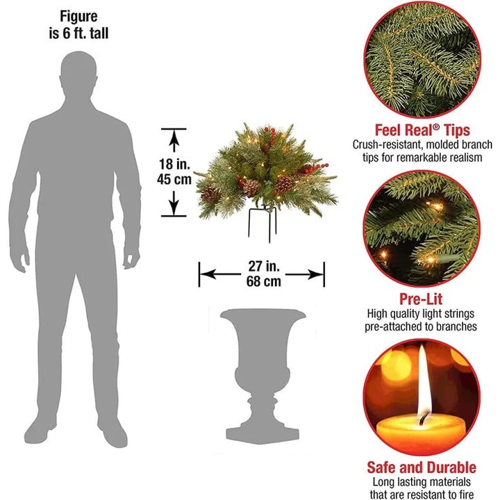 Pre-Lit Evergreen Holiday Urn Filler