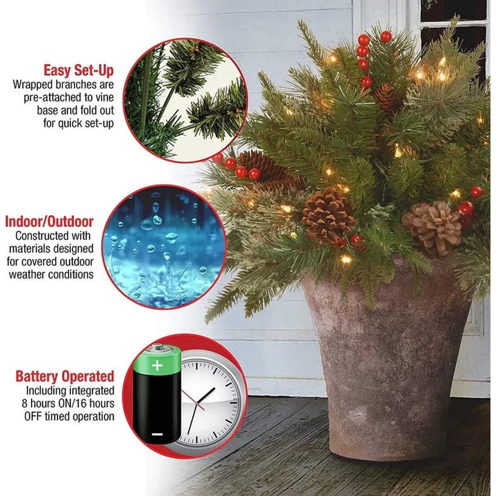 Pre-Lit Evergreen Holiday Urn Filler