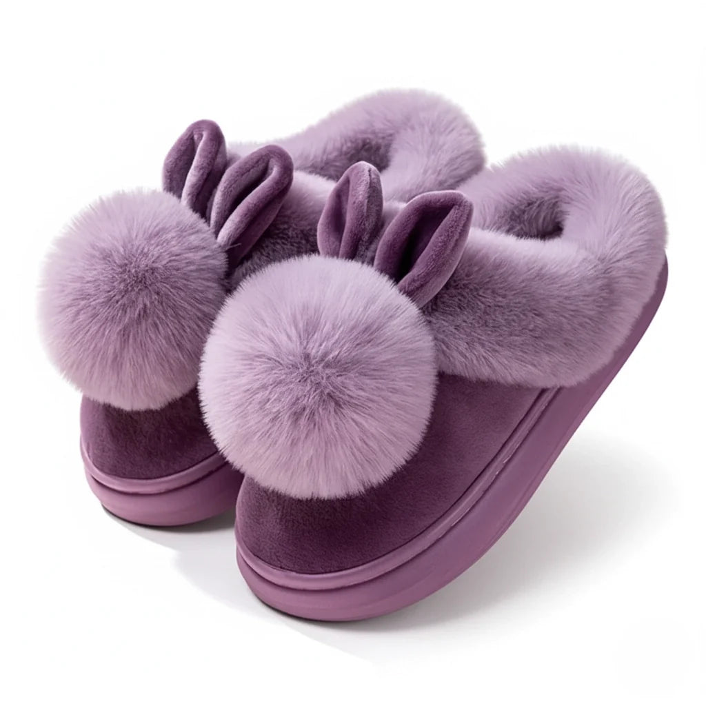 Women's Plush Bunny Slippers with Open or Closed Heel