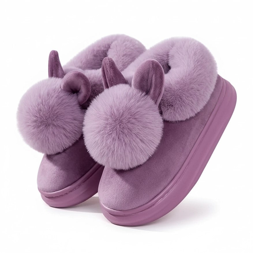 Women's Plush Bunny Slippers with Open or Closed Heel