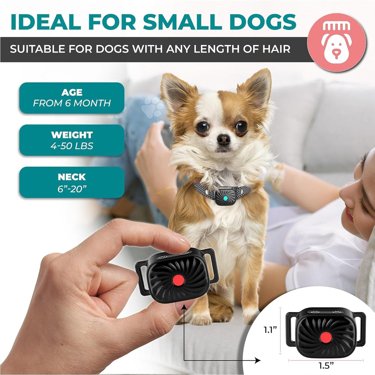 Small Dog Bark Collar - Sound & Vibration, IP67 Waterproof
