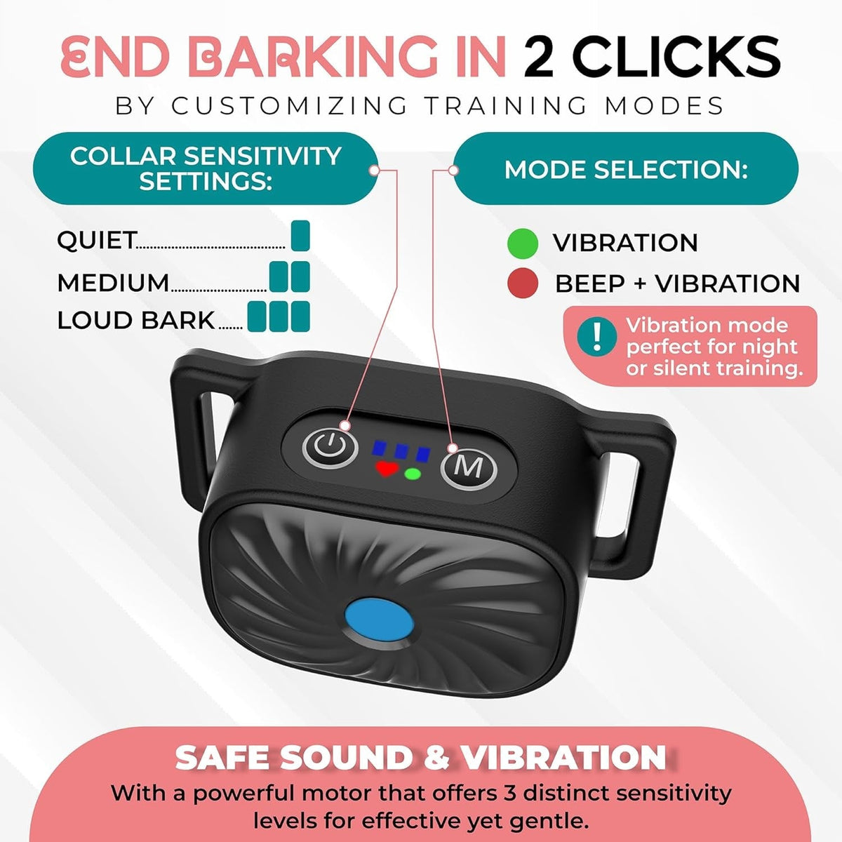 Small Dog Bark Collar - Sound & Vibration, IP67 Waterproof
