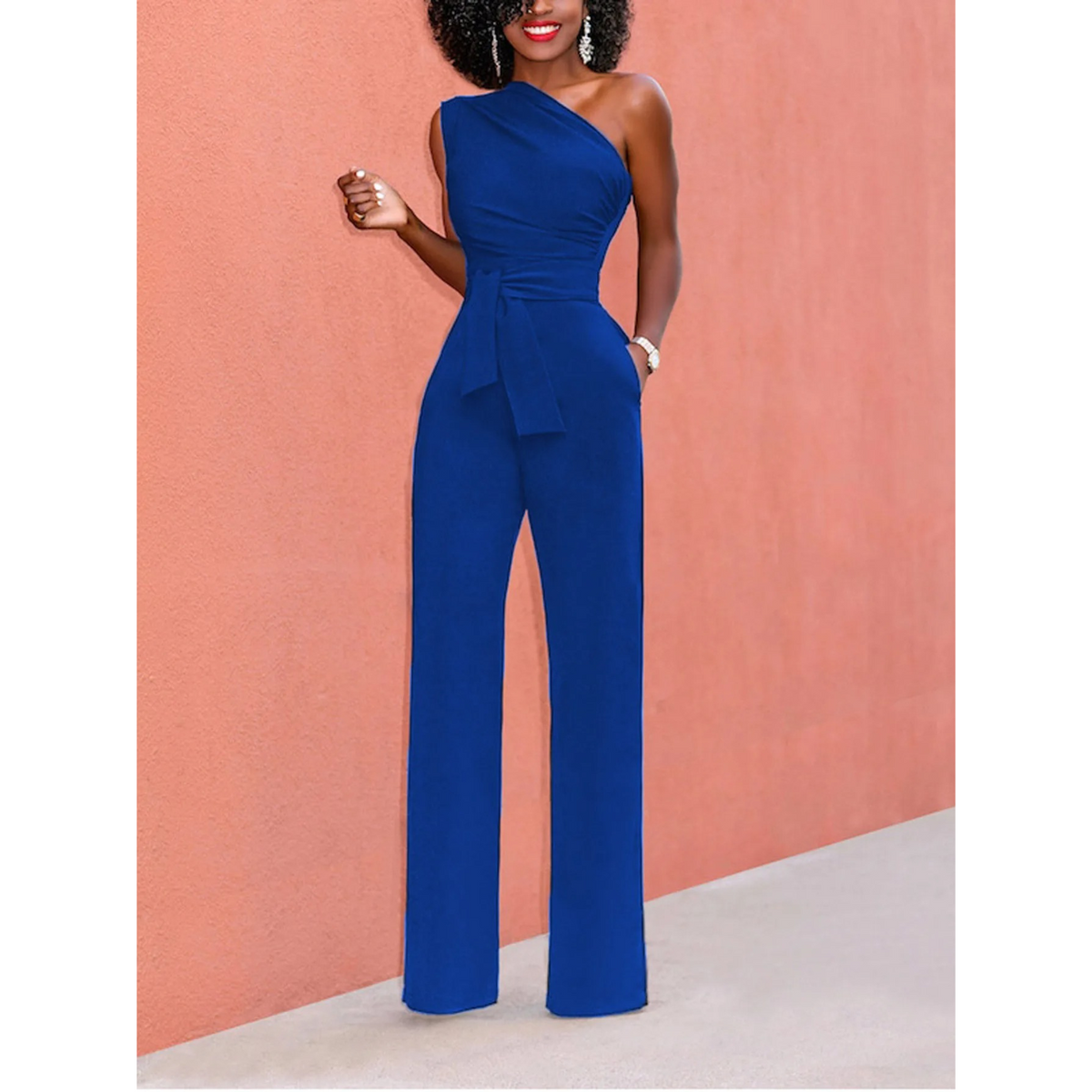 Women's Wide-Leg Jumpsuit - Short Sleeves & Belted Waist