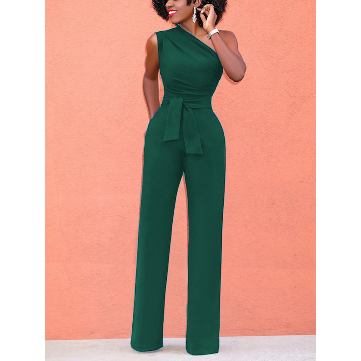 Women's Wide-Leg Jumpsuit - Short Sleeves & Belted Waist
