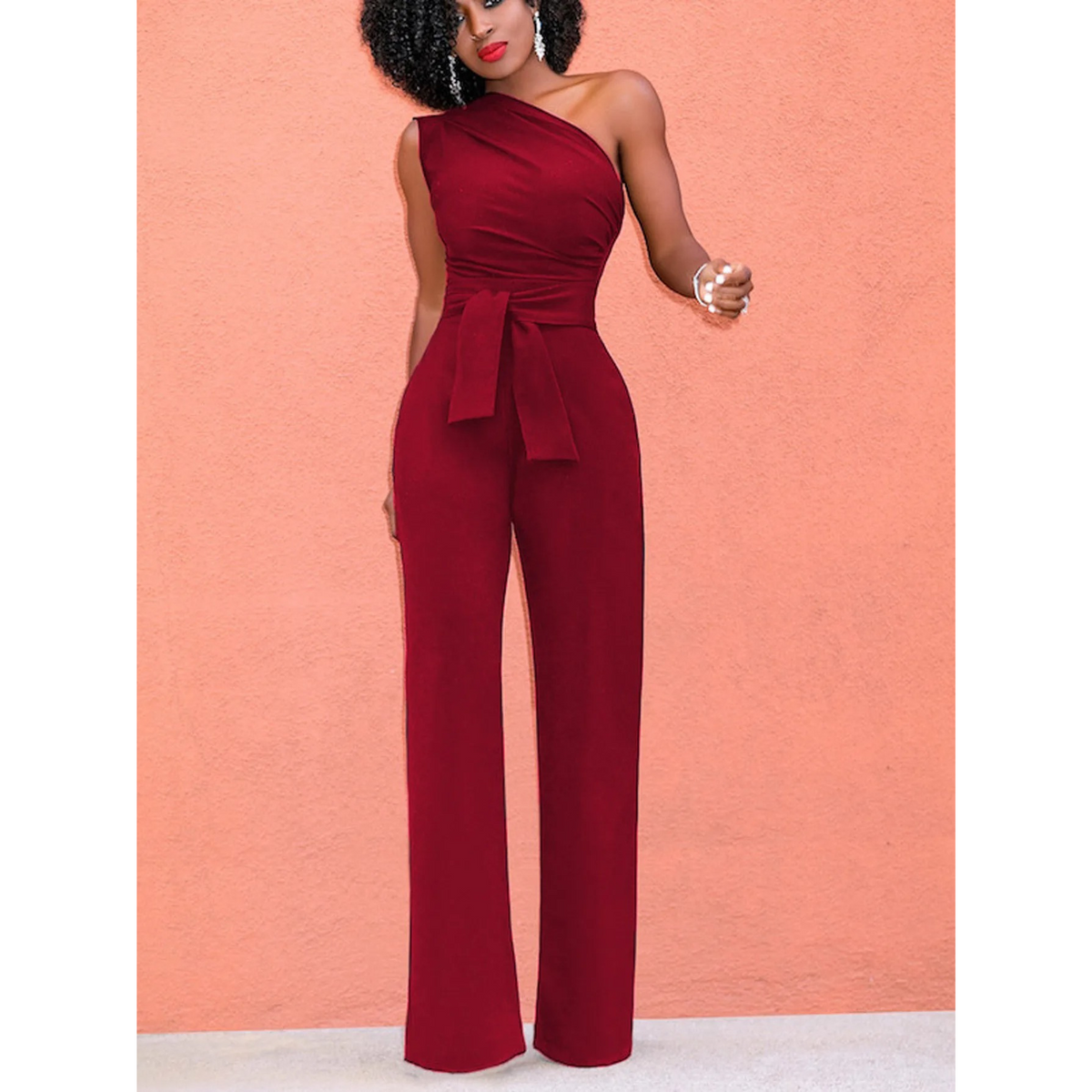 Women's Wide-Leg Jumpsuit - Short Sleeves & Belted Waist