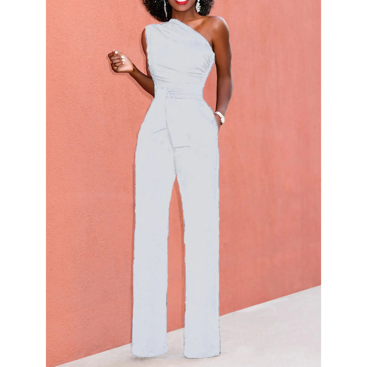 Women's Wide-Leg Jumpsuit - Short Sleeves & Belted Waist