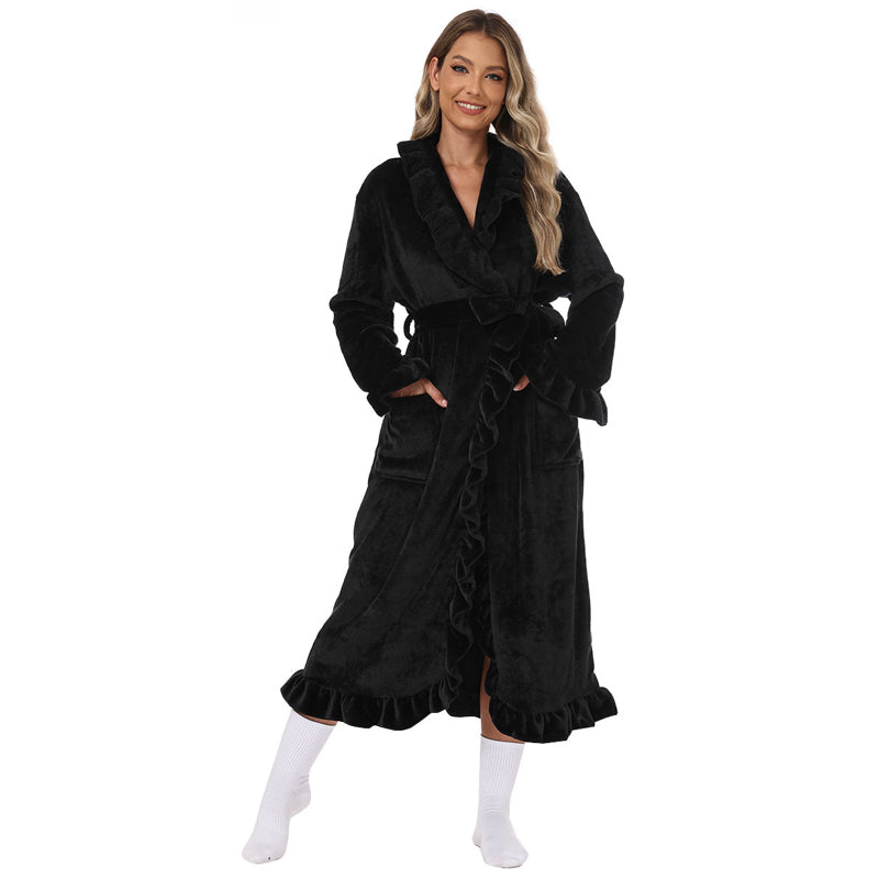Soft Fluffy Bathrobe - Plush Cozy Spa Robe with Belt Pockets