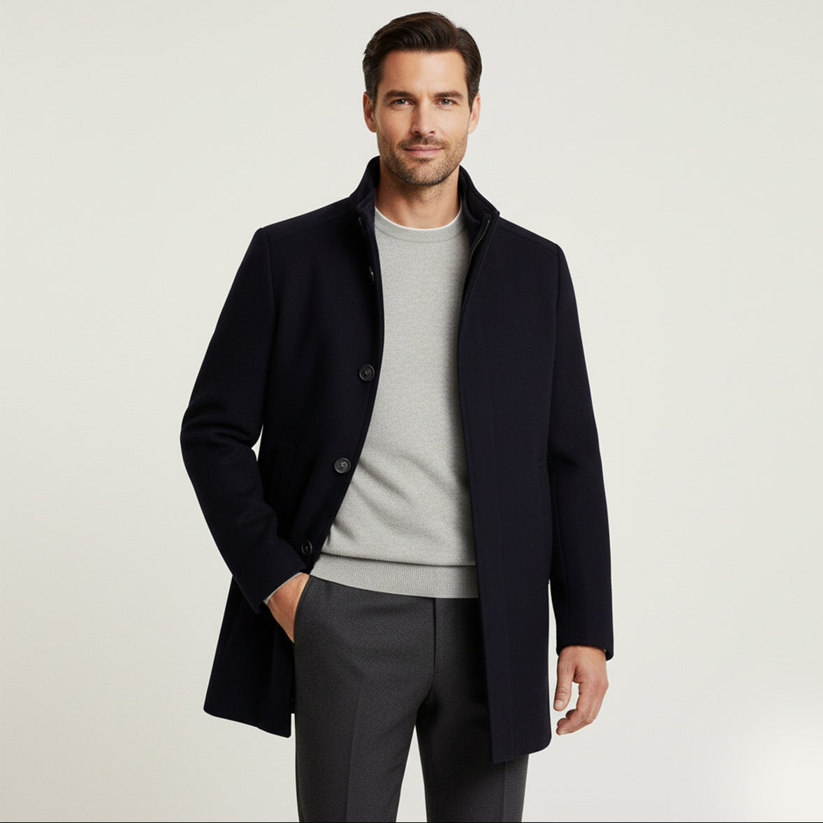 Men’s Classic Wool Winter Overcoat – Tailored Long Coat