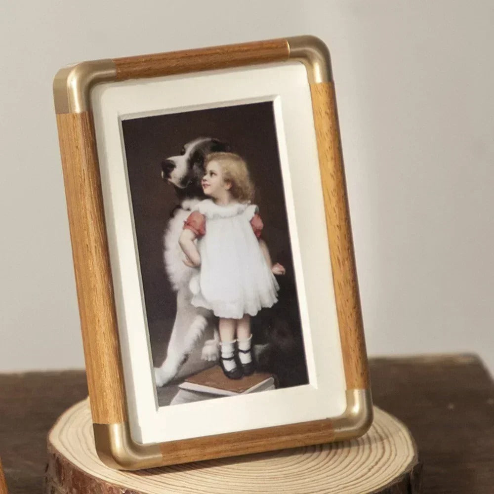 Brooks Vintage Wood Photo Frame Brass Accent Tabletop Picture Frame