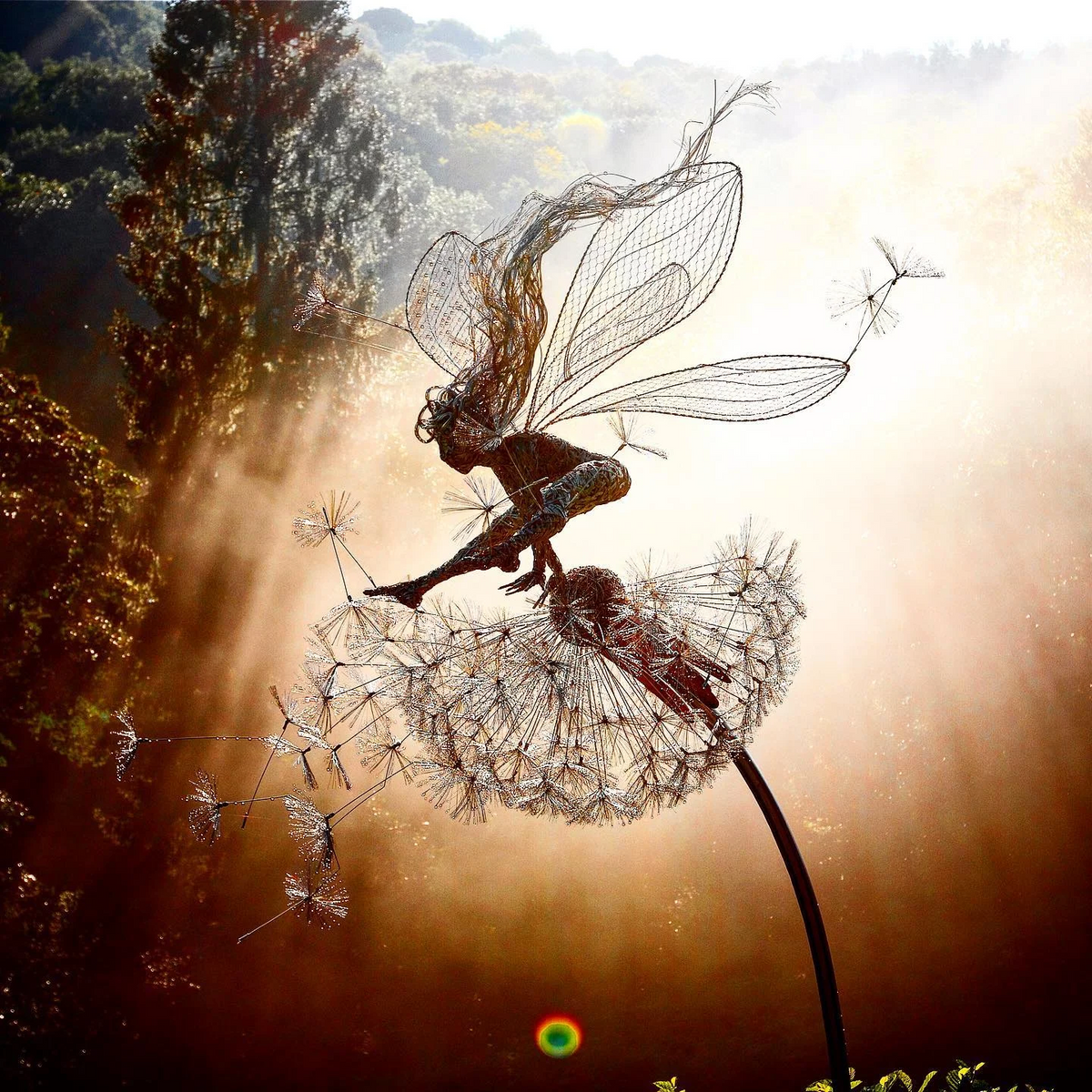 Metal Fairy Garden Stakes with Dandelion Decor