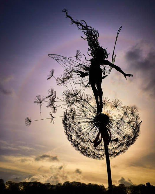 Metal Fairy Garden Stakes with Dandelion Decor