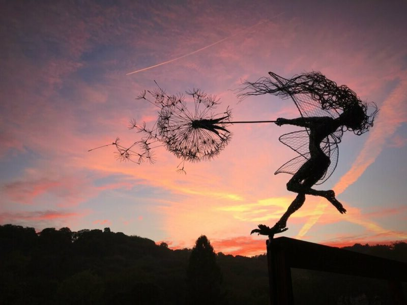 Metal Fairy Garden Stakes with Dandelion Decor