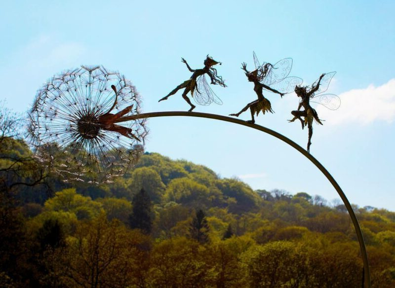 Metal Fairy Garden Stakes with Dandelion Decor