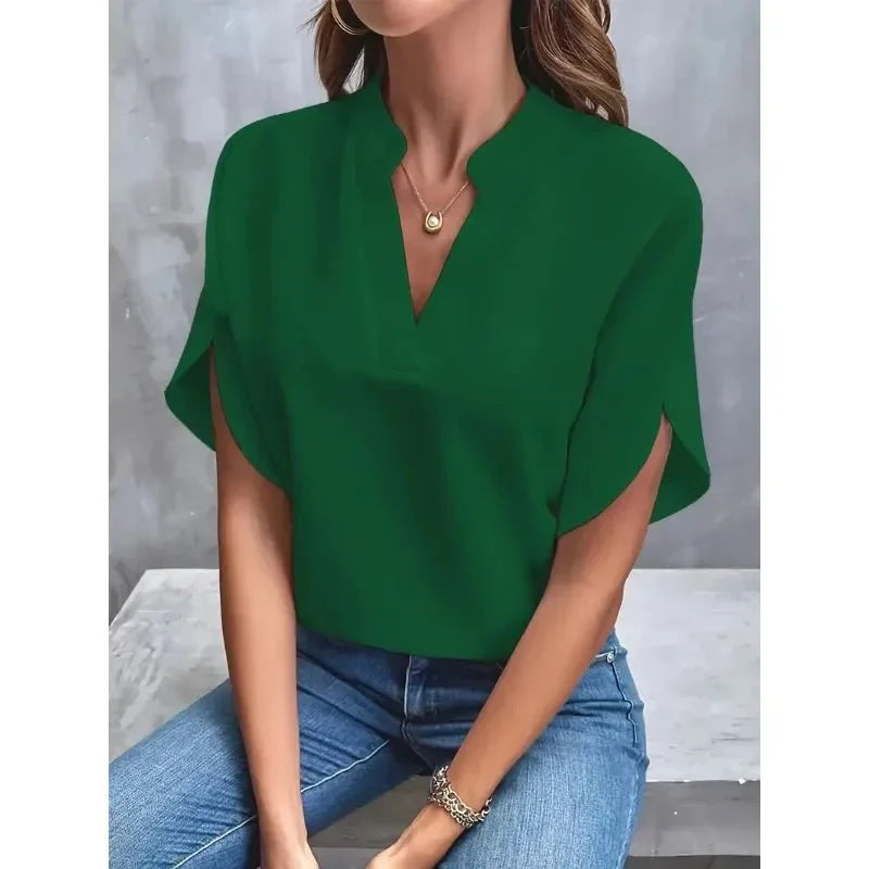 Women’s Relaxed V-Neck Split Sleeve Blouse